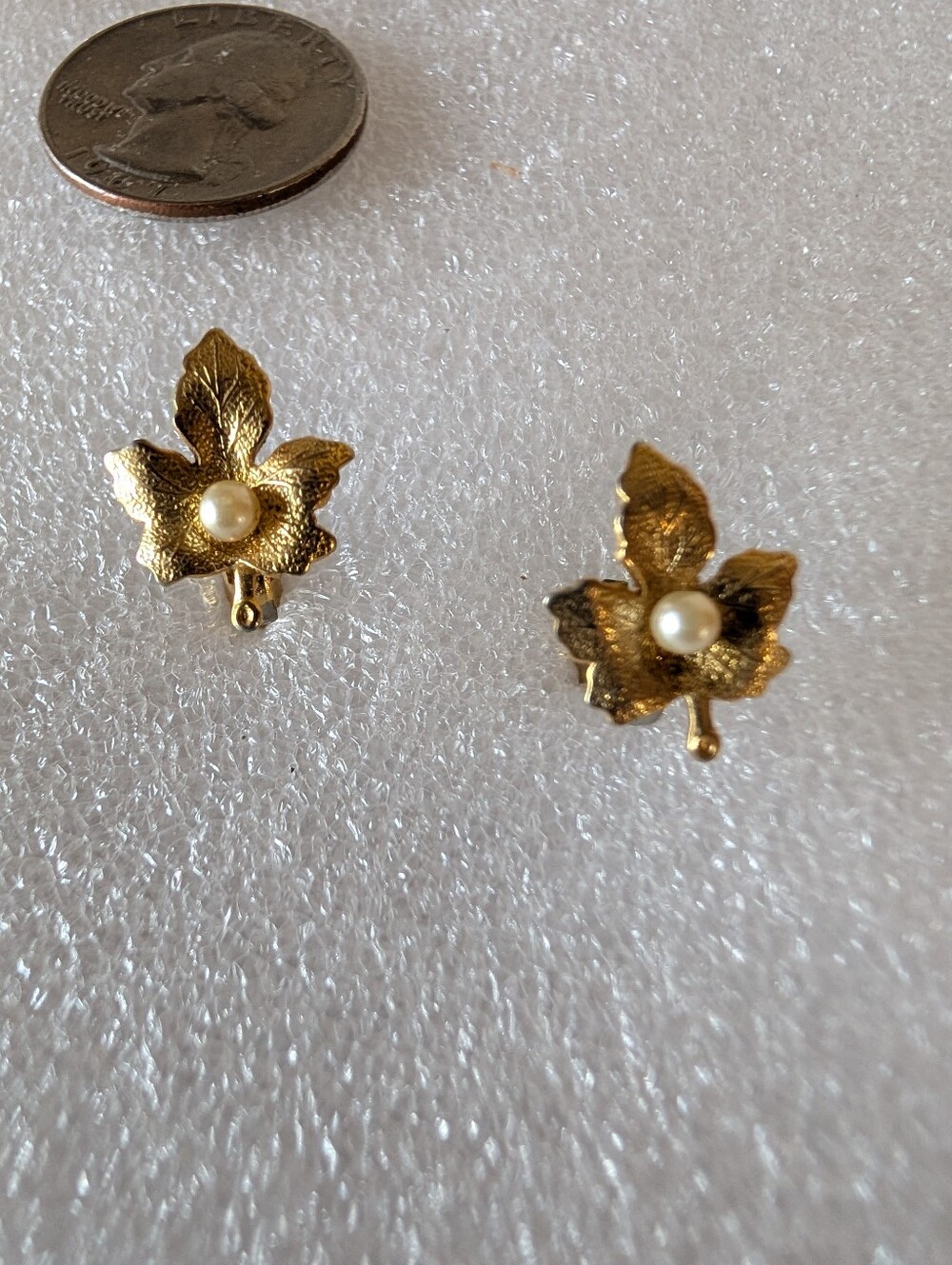 Gold Leaf Pearl Accent Clip On Earrings - Women Jewelry